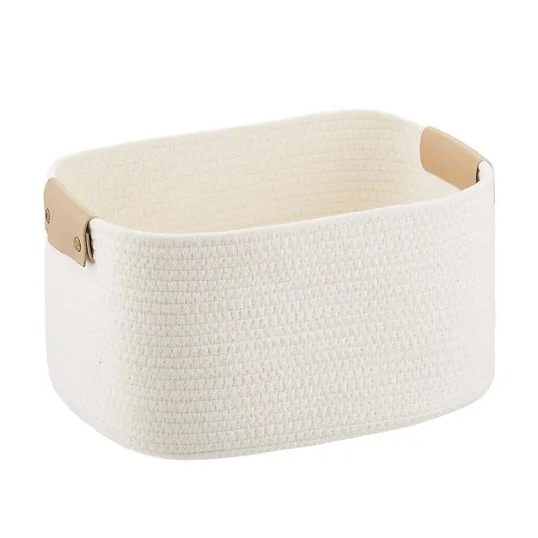 Cotton Rope Bin w/ Snap Handle White/Light Brown