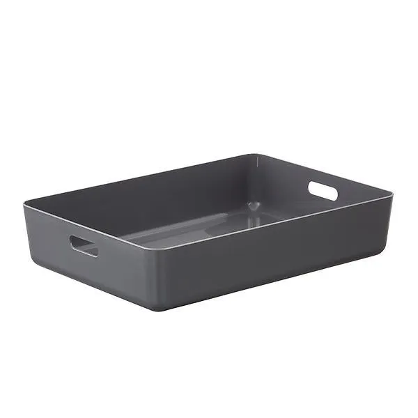 The Container Store Terra Recycled Plastic Large Shallow Bin Charcoal Grey