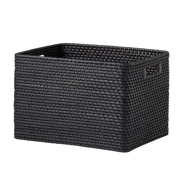 The Container Store X-Large Ori Rattan Bin w/ Handles Black