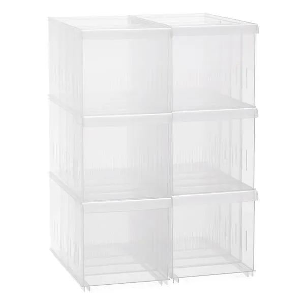 Case of 6 Long Wide Deep STAK Bin w/ Whe Clear