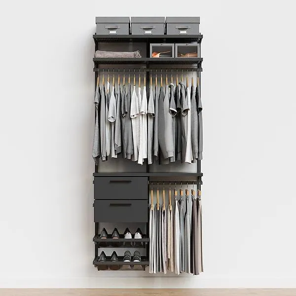Décor+ by Elfa 3' Closet w/ Solid Drawers Matte Grey & Grey