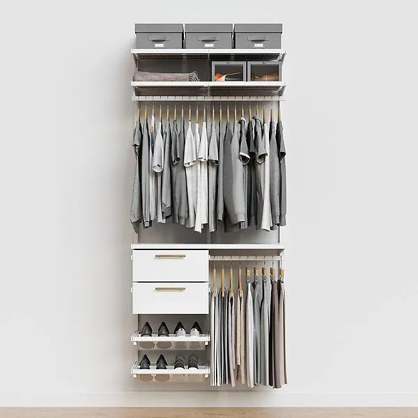 Décor+ by Elfa 3' Closet w/ Solid Drawers Matte White & White