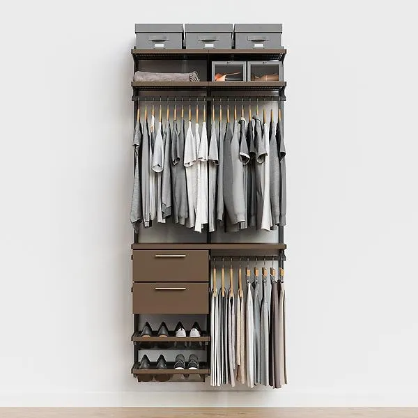 Décor+ by Elfa 3' Closet w/ Solid Drawers Mt Grey & St Birch