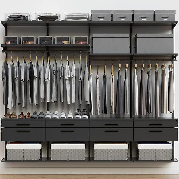 Décor+ by Elfa 8' Closet w/ Horizontal Solid Drawers Matte Grey & Grey