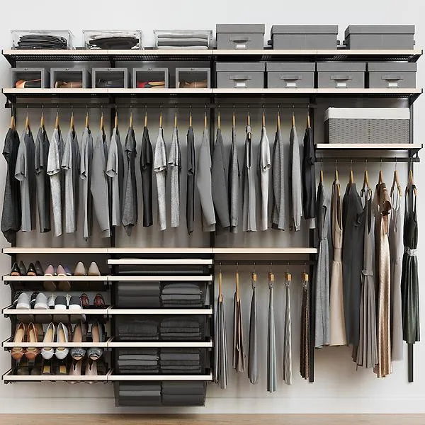 Décor+ by Elfa 8' Closet w/ Mesh Drawers Mt Grey & Nat Birch