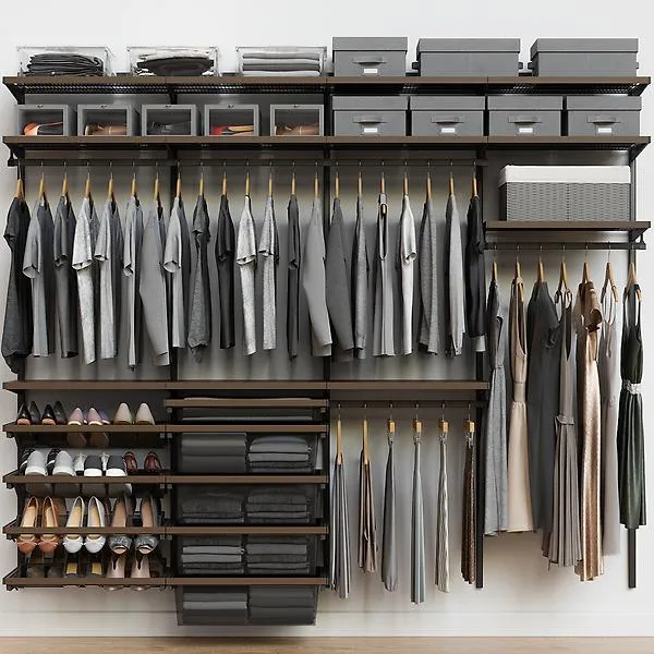 Décor+ by Elfa 8' Closet w/ Mesh Drawers Mt Grey & St Birch
