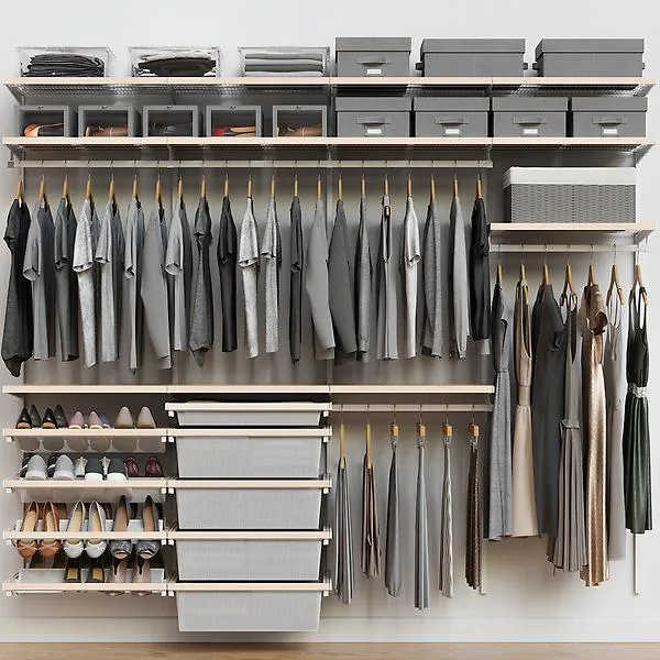 Décor+ by Elfa 8' Closet w/ Mesh Drawers Mt White & Nat Birch