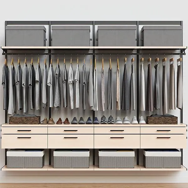 Décor+ by Elfa 8' Closet w/ Solid Drawers Grey & Nat Birch