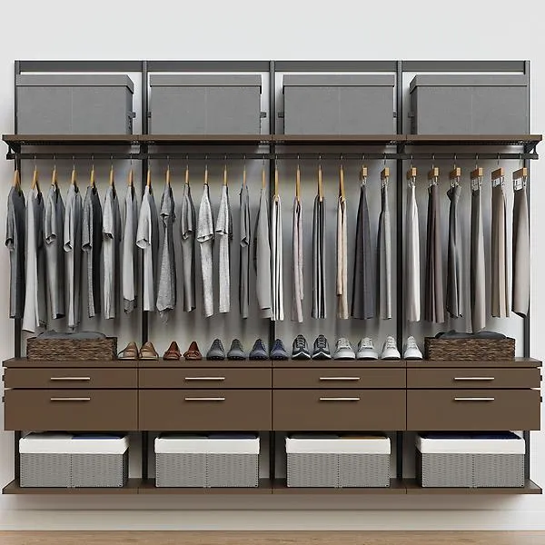 Décor+ by Elfa 8' Closet w/ Solid Drawers Grey & Stained Birch