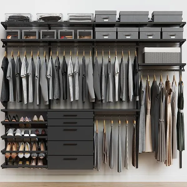 Décor+ by Elfa 8' Closet w/ Solid Drawers Matte Grey & Grey