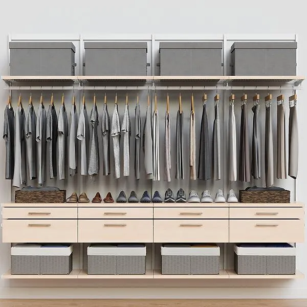 Décor+ by Elfa 8' Closet w/ Solid Drawers White & Nat Birch