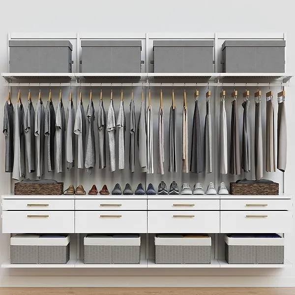 Décor+ by Elfa 8' Closet w/ Solid Drawers White & White