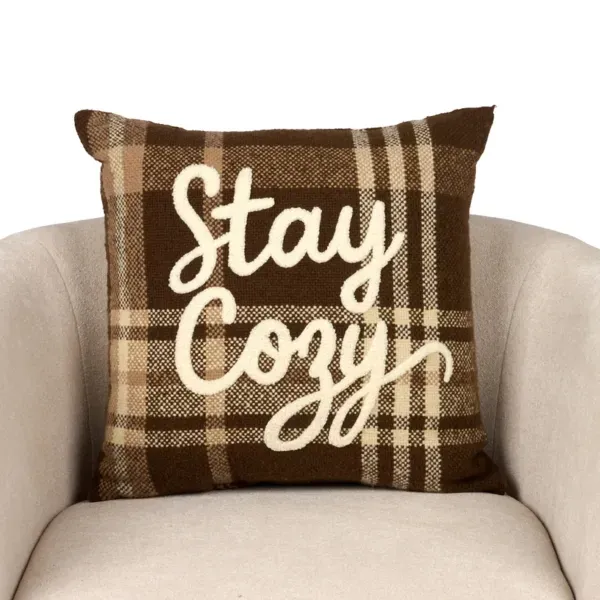 Kirklands Brown Plaid Stay Cozy Throw Pillow 89451462