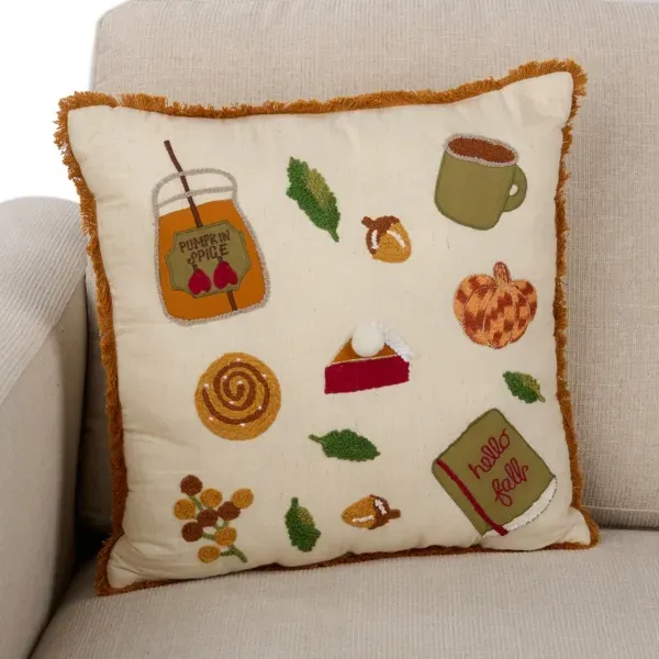 Kirklands Pumpkin Spice Icons Embroidered Pillow 42155438