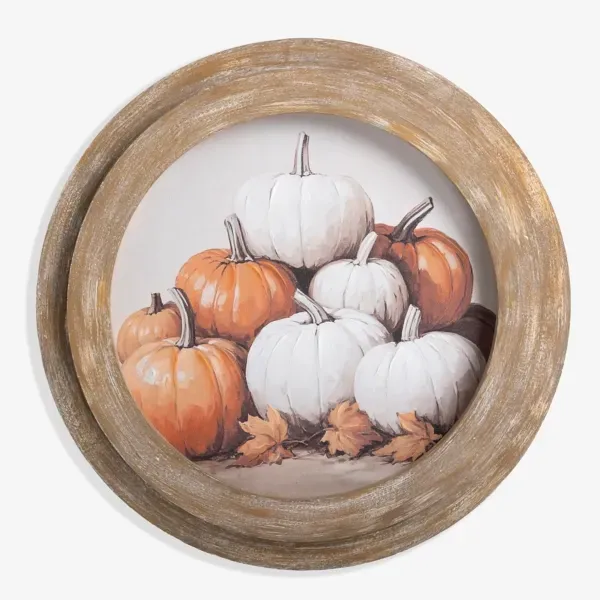 Kirklands Pumpkin Stack Round Framed Art Print 28688977