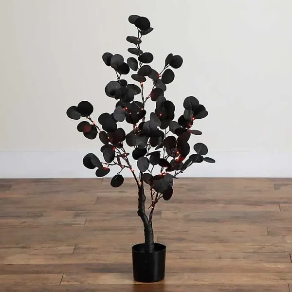 3 ft. Pre-Lit Black Eucalyptus Halloween Tree