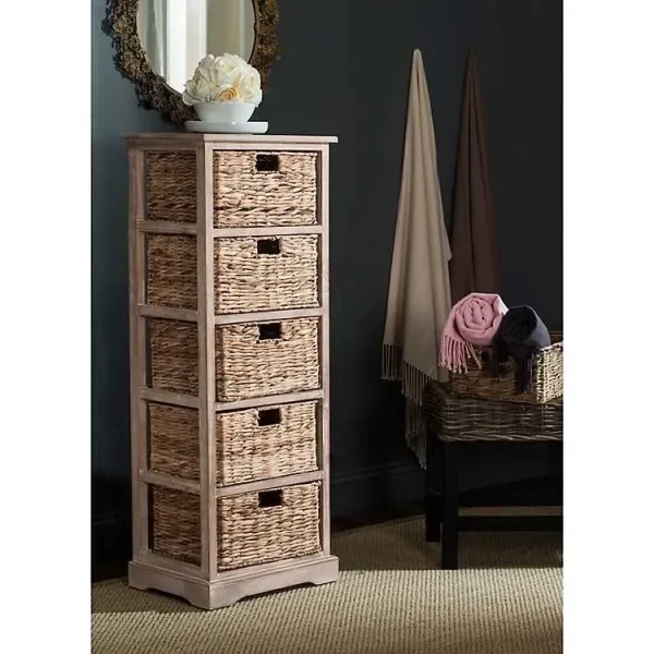 Whitewashed Storage Tower with Woven Baskets