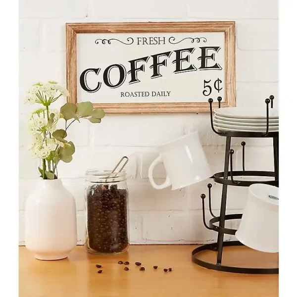 Wood and Metal Coffee Framed Plaque