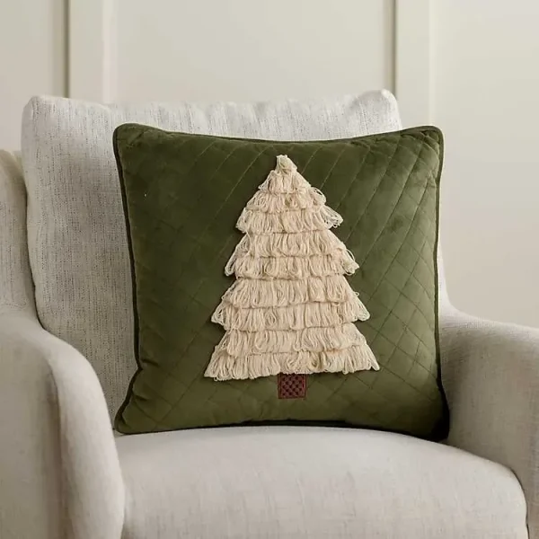 Yarn Fringe Christmas Tree Pillow