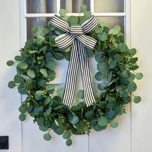Kirklands Black and White Stripe Eucalyptus Wreath, 26 in. 24929441