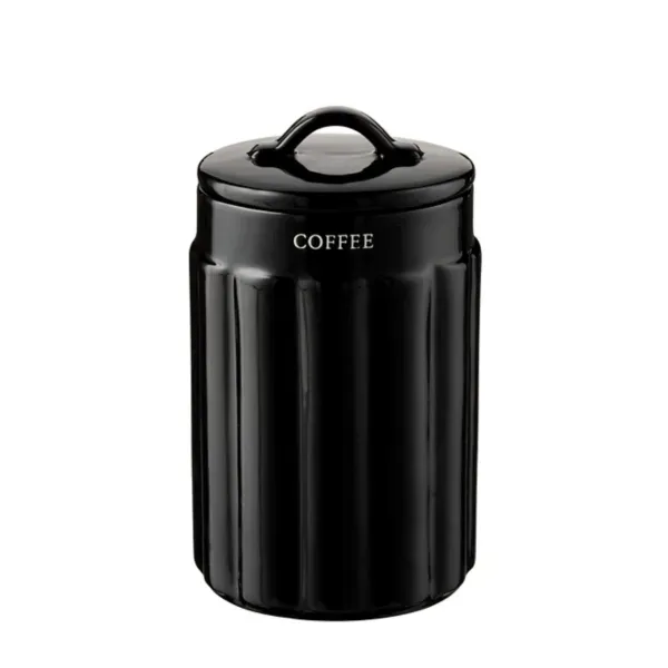 Kirklands Black Ribbed Ceramic Coffee Canister 98857397