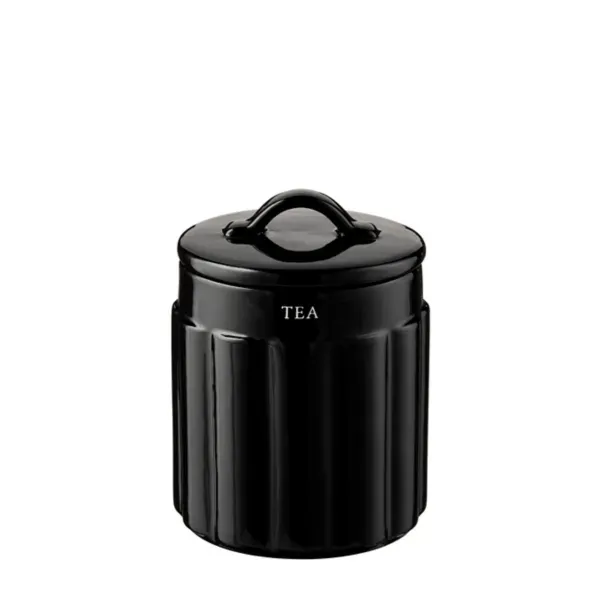 Kirklands Black Ribbed Ceramic Tea Canister 29115862