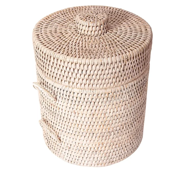 Artifacts Trading Company Rattan Ice Bucket with Tongs White Wash