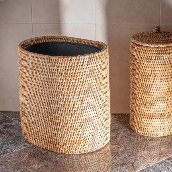 Artifacts Trading Company Rattan Oval Basket with Metal Honey Brown