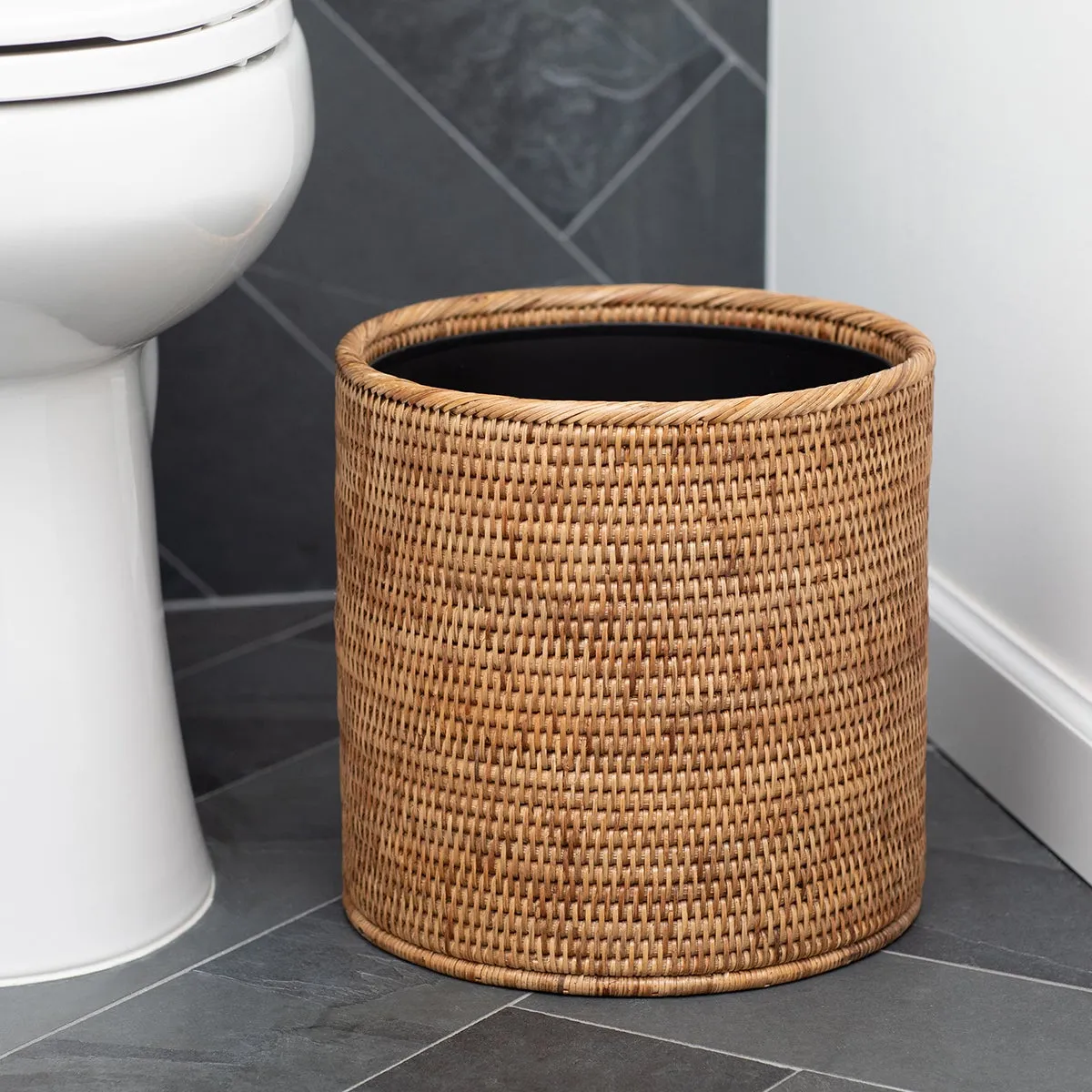 Artifacts Trading Company Rattan Round Waste Basket Honey Brown