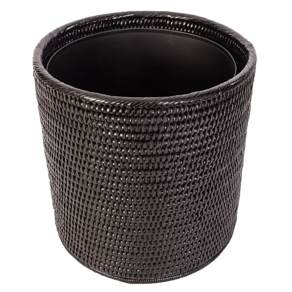 Artifacts Trading Company Rattan Round Waste Basket Tudor Black