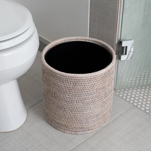 Artifacts Trading Company Rattan Round Waste Basket White Wash