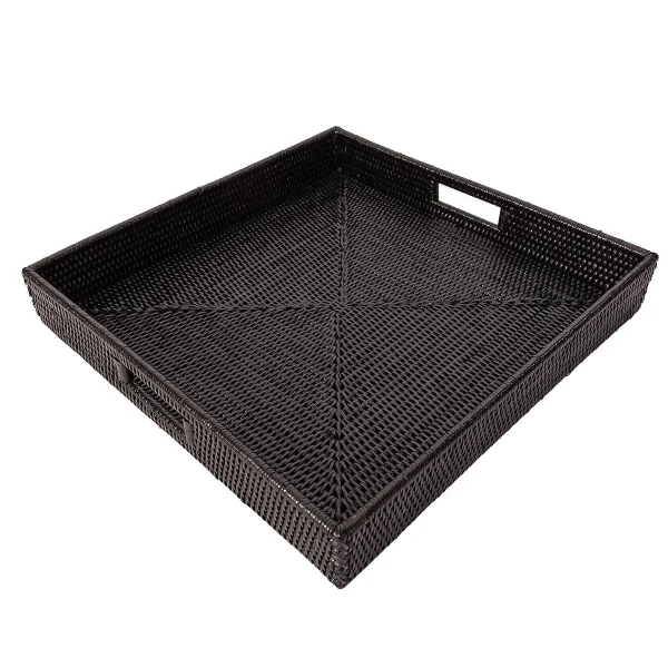 Artifacts Trading Company Rattan Square Serving Tray Tudor Black