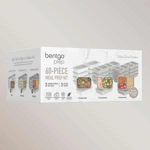BentGo Prep 60-Piece Meal Prep Kit White Stone