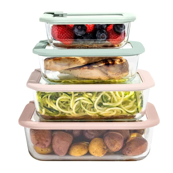 BentGo Signature Glass Food Storage White Stone Set of 8