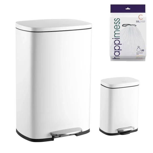 Happimess 13.2-Gallon Connor Rectangular Trash Can Cotton White