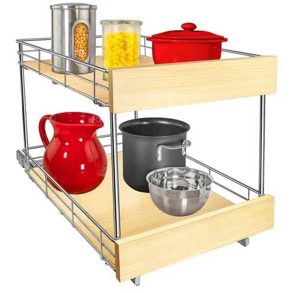 LYNK 2-Tier Sliding Pantry 14"x21" Chrome & Wood