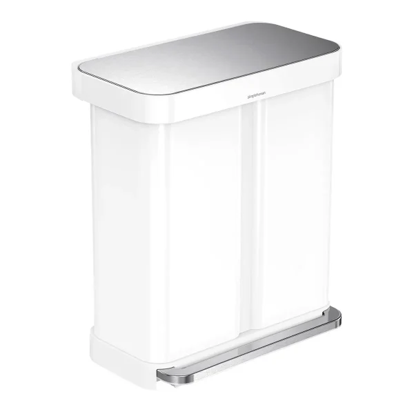 simplehuman 15 gal./58 ltr. Rectangular Dual Step Can White