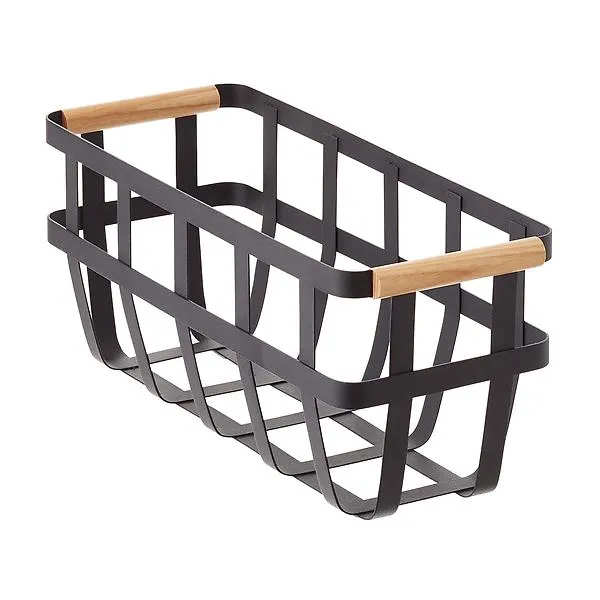 Yamazaki Slim Tosca Basket w/ Wooden Handles Black/Natural