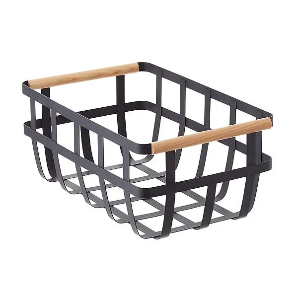 Yamazaki Tosca Basket w/ Wooden Handles Black/Natural