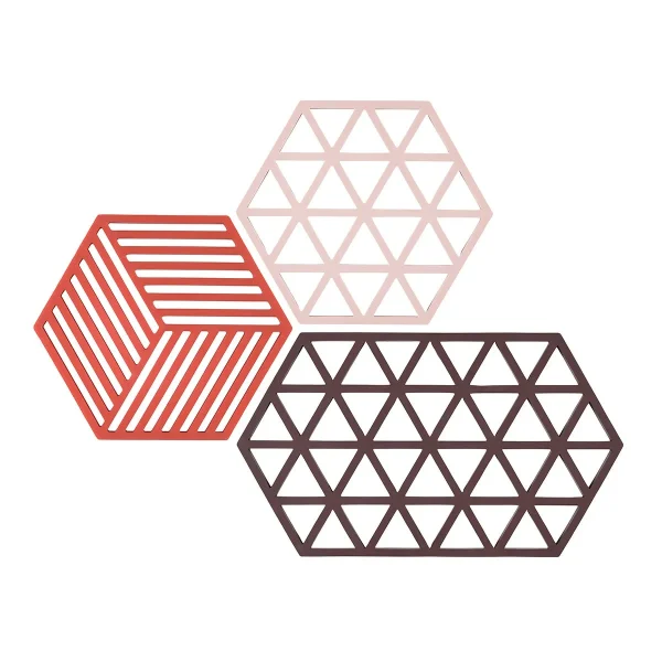 Zone Denmark Hexagon & Triangle Trivets Burned Red Set of 3