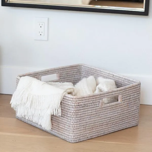 Artifacts Trading Company Rattan Square Basket White Wash
