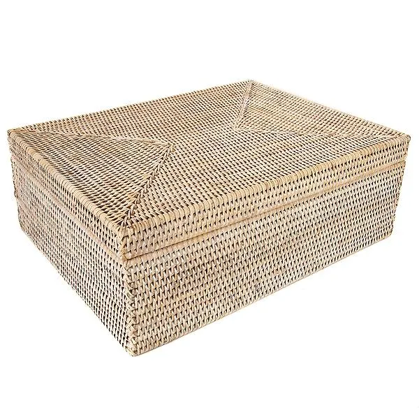 Artifacts Trading Company Rattan Storage Box with Lid White Wash