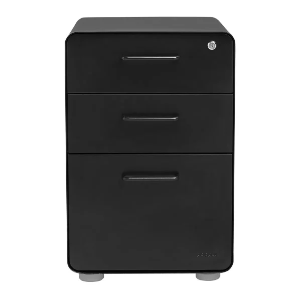 Poppin Matte Black 3-Drawer Stow Locking Filing Cabinet