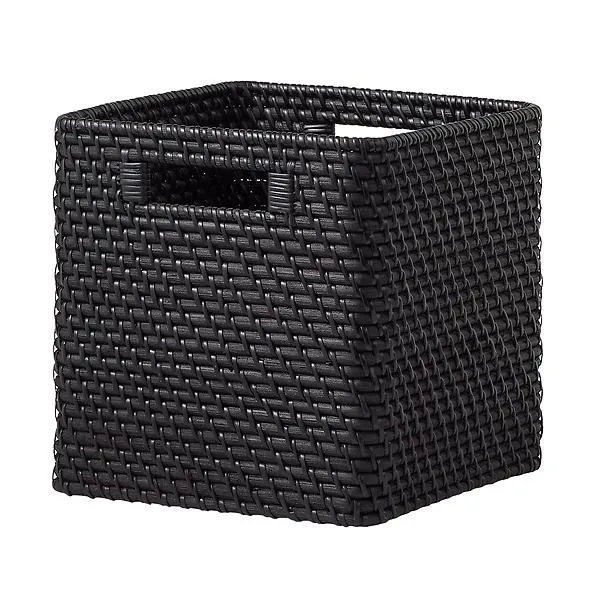 The Container Store Small Ori Rattan Cube w/ Handles Black