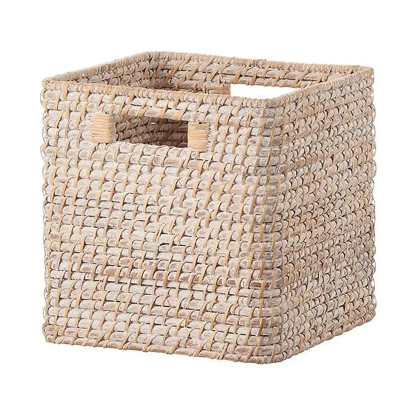 The Container Store Small Ori Rattan Cube Whitewash
