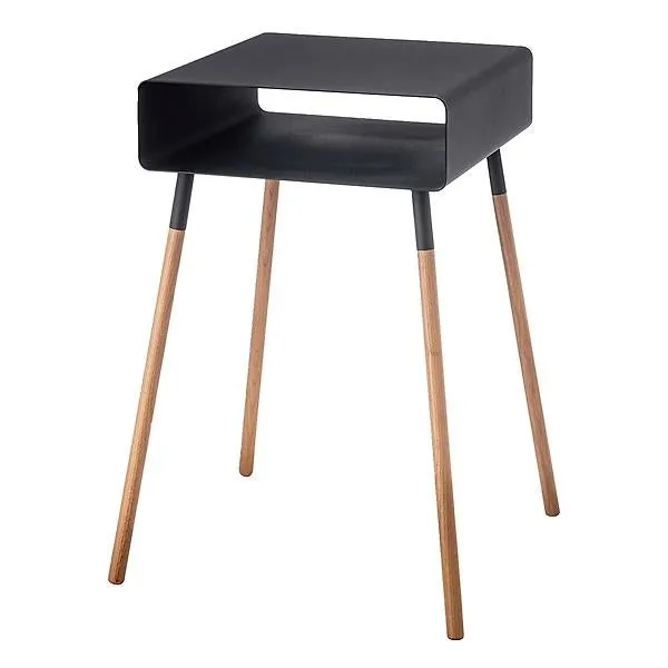 Yamazaki Home Tall Side Table with Storage Shelf Black